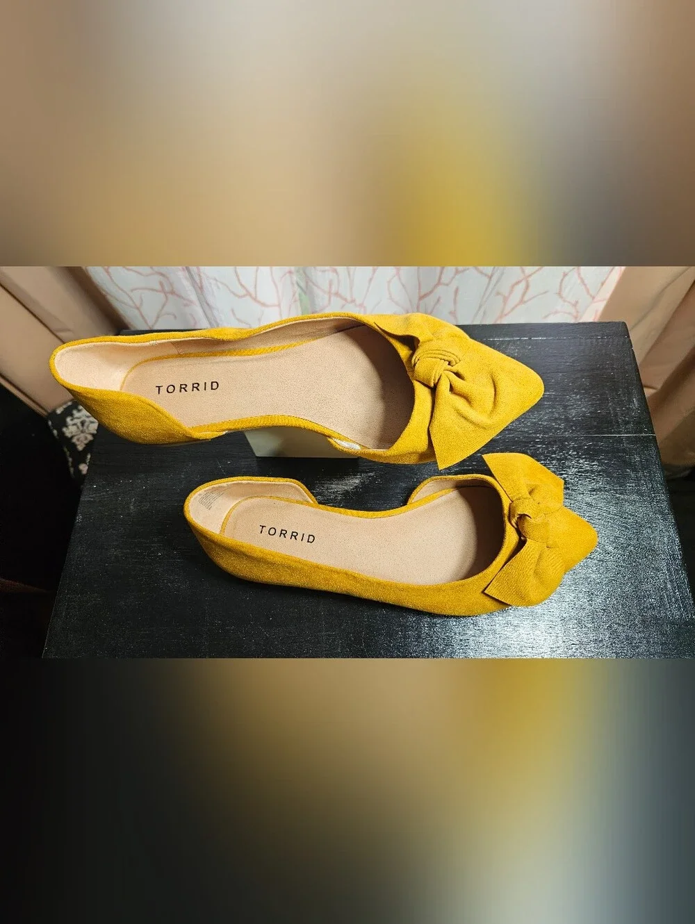 Torrid 8W Mustard Yellow Suede Bow Pointed Toe Flats